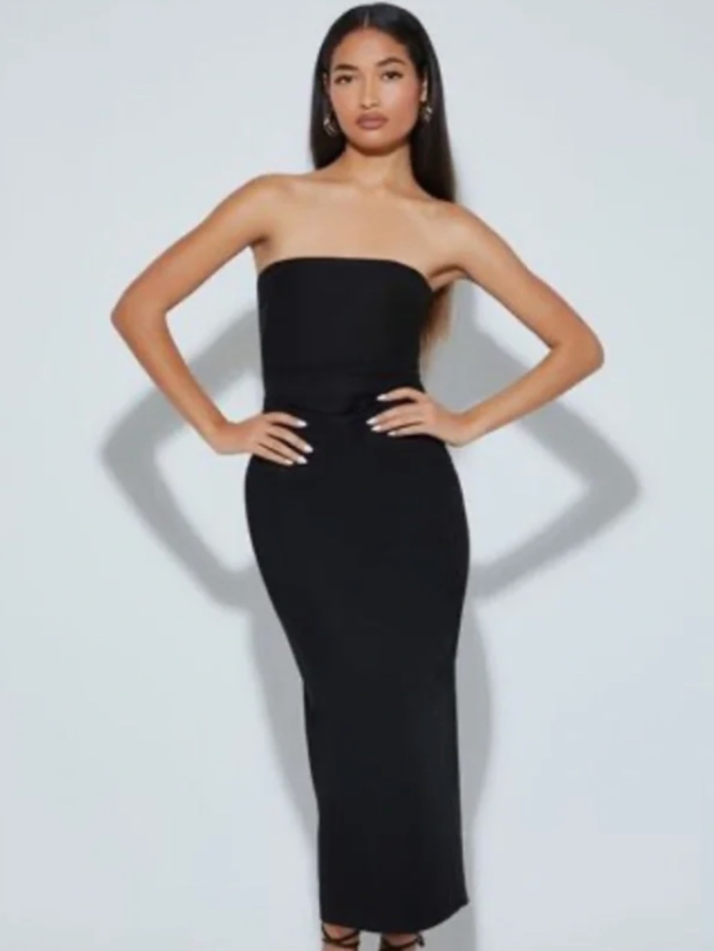 Forever 21 Women's Black Sculpt Bodycon Strapless Midi Dress Size XS